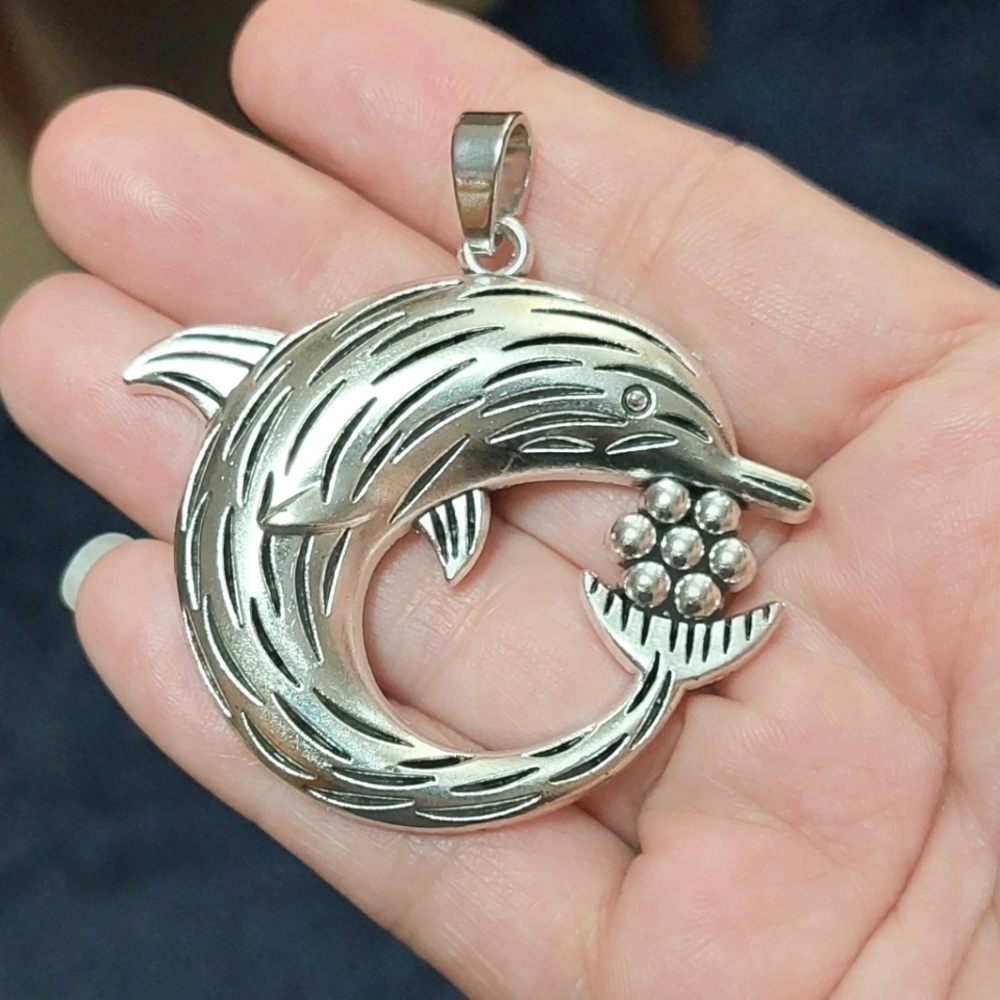 Dolphin Sealife Silver Necklace Pendant - Mens Womens Jewelry